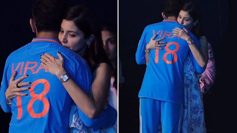 Anushka Sharma gives a warm hug to heartbroken Virat Kohli after India’s defeat at World Cup finals