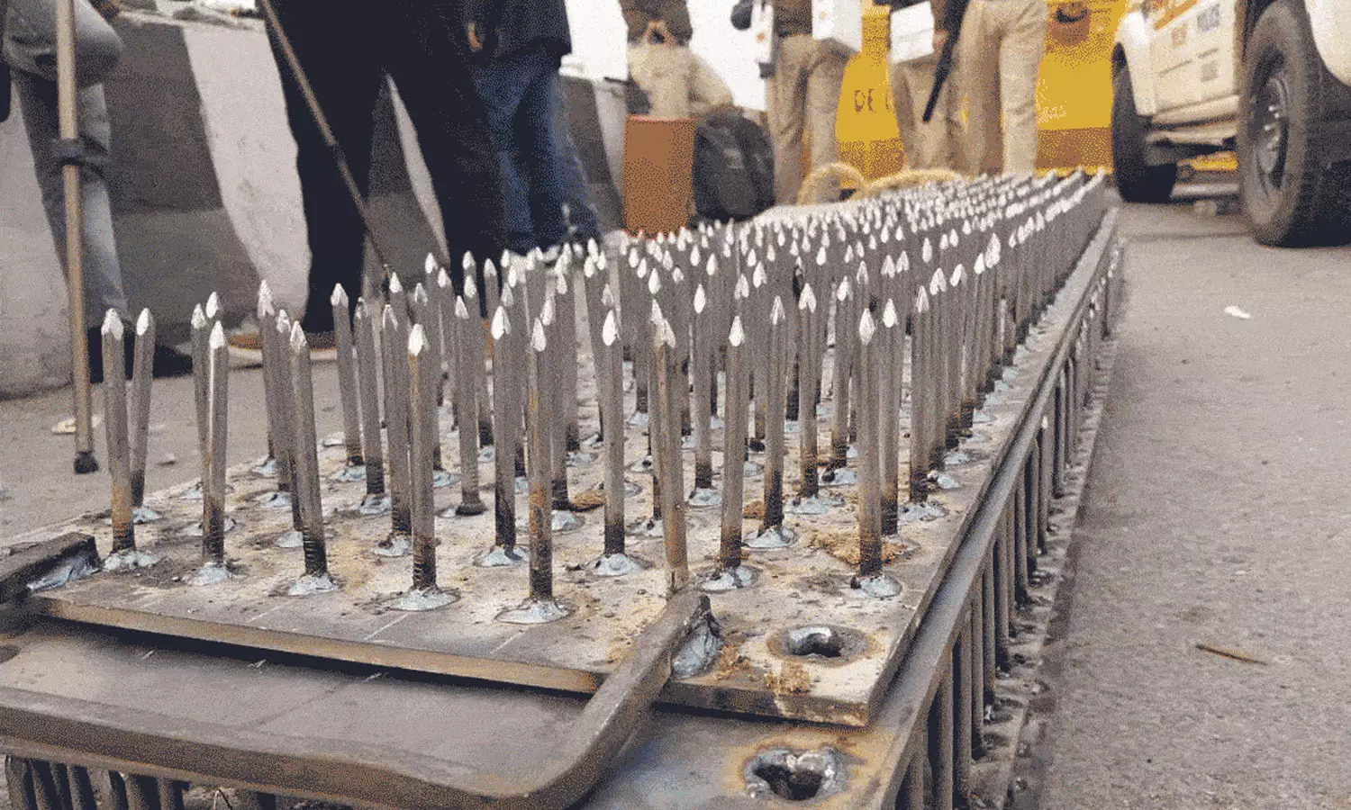 Tear gas, iron nails and concrete blocks used as security measures during farmers’ protest