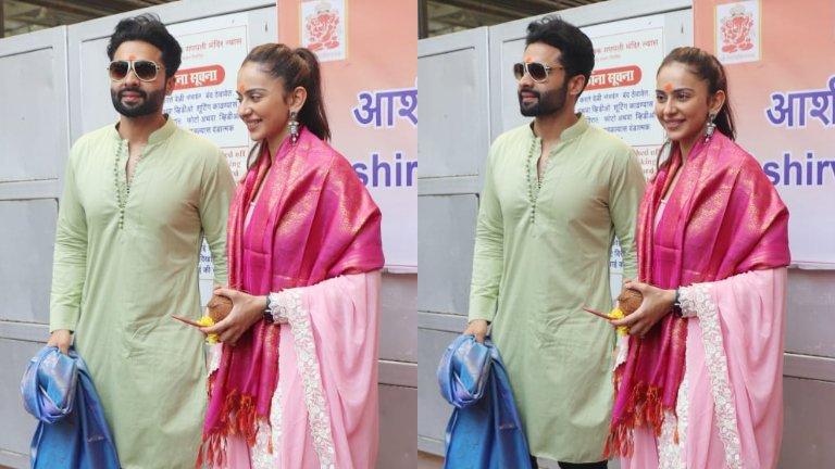 Rakul Preet Singh and Jackky Bhagnani offer prayers at Siddhivinayak temple ahead of their Goa wedding