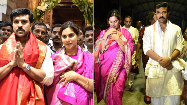 Ram Charan seeks blessings as he visits Tirumala temple with wife Upasana on his 39th birthday- Pics inside