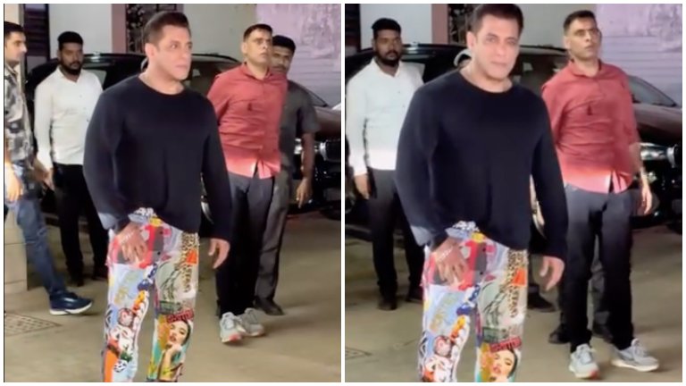 Salman Khan makes a dashing entry at Eid party but his quirky pants steal the attention- WATCH