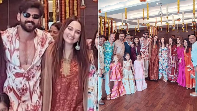 Sonakshi Sinha-Zaheer Iqbal wedding: Couple radiate happiness as they pose with family at Mehendi ceremony