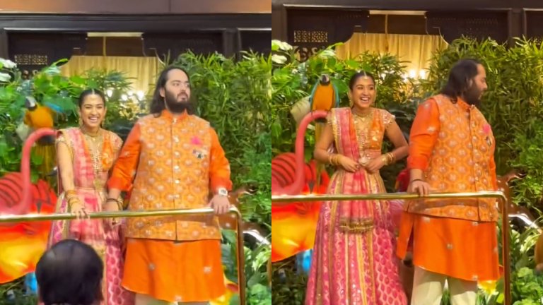 To be groom and bride make a striking entry at Mameru function on Vantara-theme float