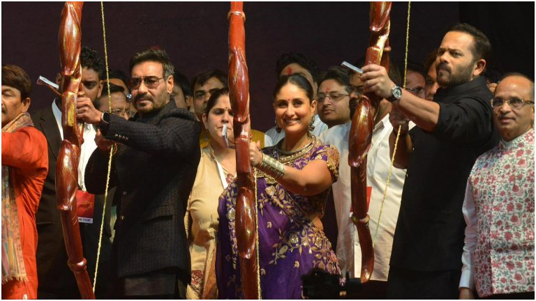 Singham Again Team Ajay Devgn, Rohit Shetty and Kareena Kapoor Khan perform Ravan Dahan at Lav Kush Ramlila in Delhi