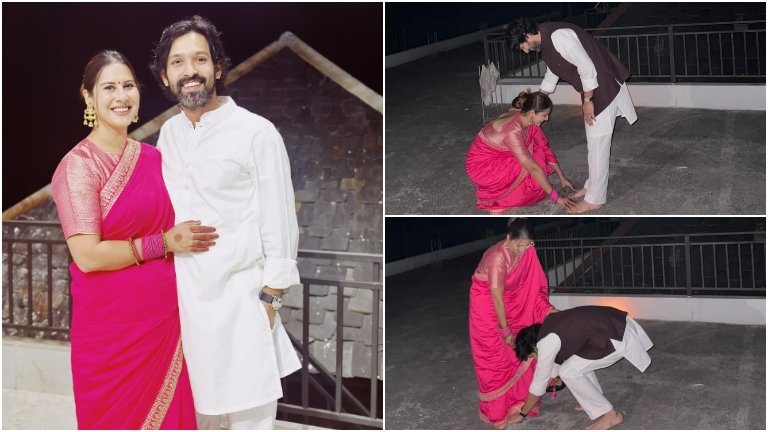 Vikrant Massey and wife Sheetal Thakur cutely touch each other’s feet as they celebrate Karwa Chauth